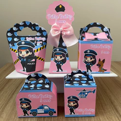 Kit Caixas Policial Menina (PEGUE E MONTE) - kit festa policial menina, lembrancinhas polícia menina