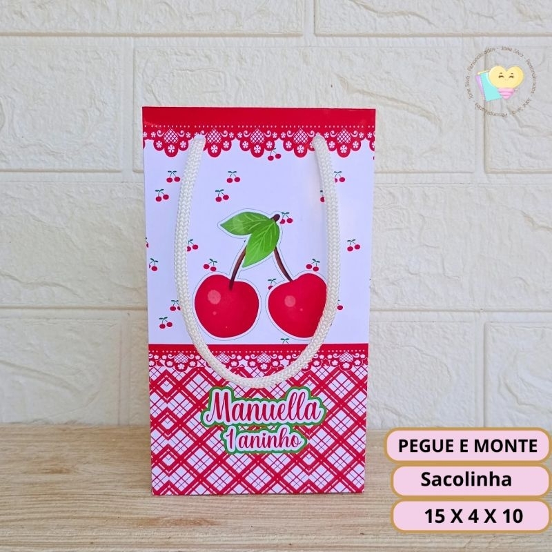 Sacolinha Personalizada Cereja - Cerejinha 2 - Lembrancinha - Festa Infantil - Aniversário / PEGUE E MONTE