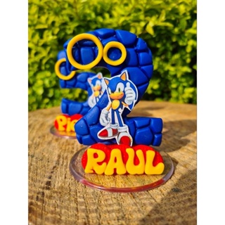 vela de aniversário SONIC, AZUL personalizada, biscuit, topo de bolo com nome e pavio em Oferta na Shopee