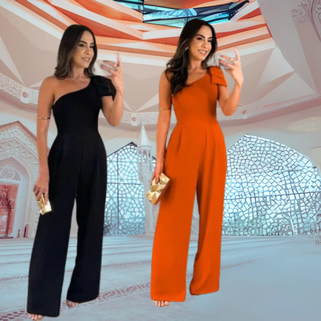 Macacão Estiloso Feminino Duna com Bojo e Ombro Laço – Ideal para Eventos e Ocasiões Especiais