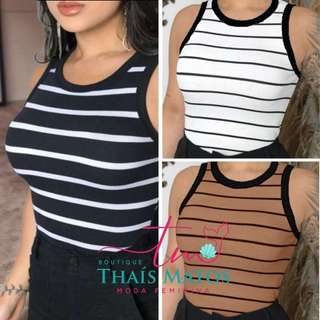 Kits Camiseta Regata Feminina Canelada Listrada e Lisa Ribana Camiseta Básica Blusa Casual