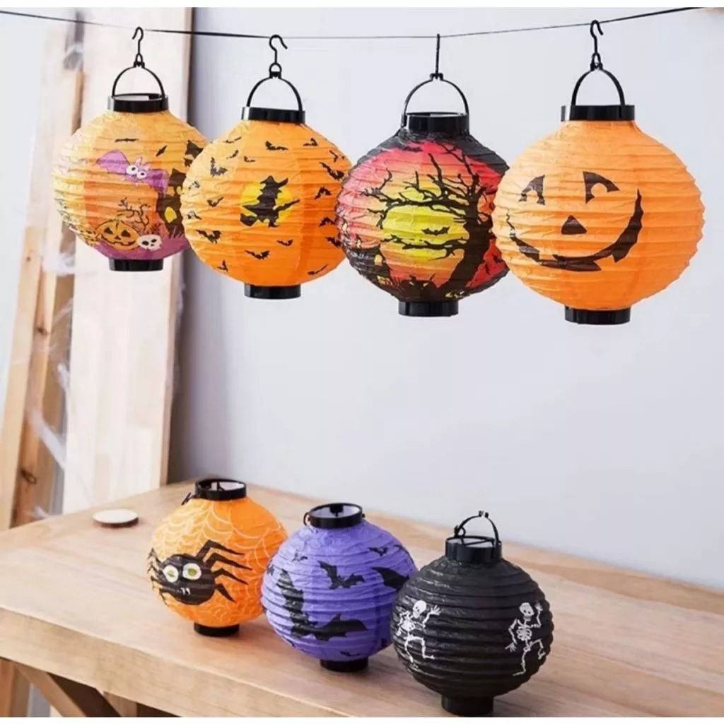 Balão Lanterna LED Decoração Halloween Abobora Morcego Caveira Aranha