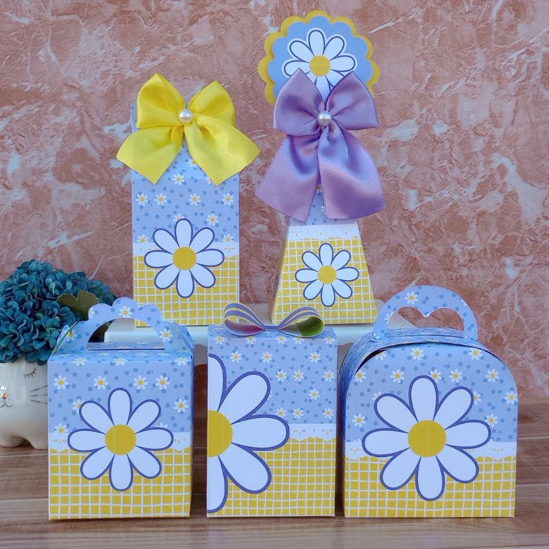 PEGUE E MONTE  Kit Festa Personalizados MARGARIDAS LILÁS Lembrancinhas Caixinhas para festa