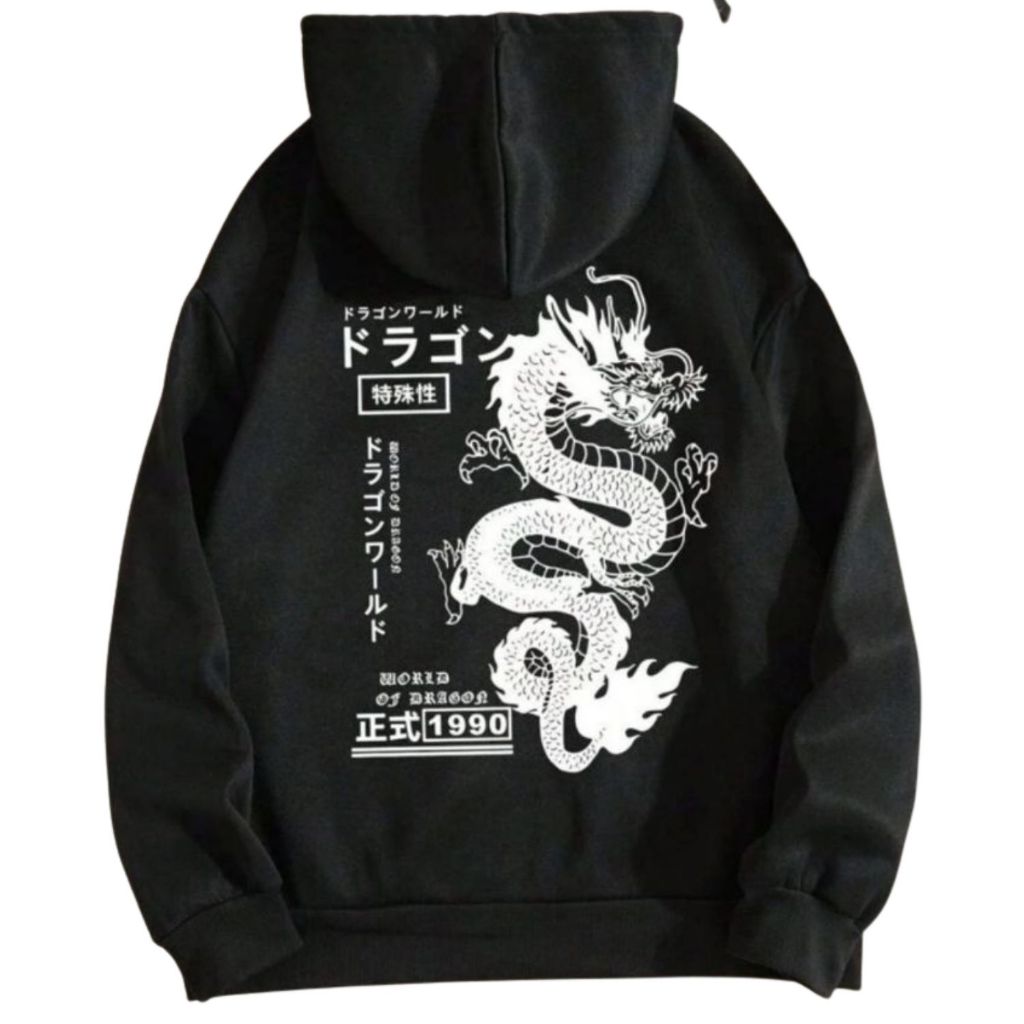 Moletom Canguru Dragão Chinês (COSTAS) Com Capuz E Bolso Casaco Feminino Masculino Flanelado Unissex Inverno Frio Blusa