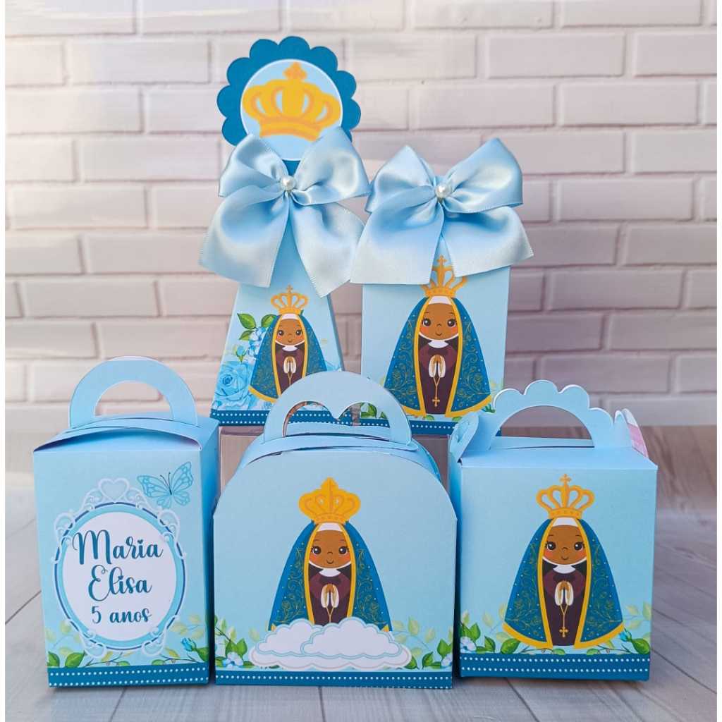 Kit Personalizados Nossa Senhora Aparecida Azul -  Lembrancinha para Festa - Mimo de Aniversário  PEGUE E MONTE