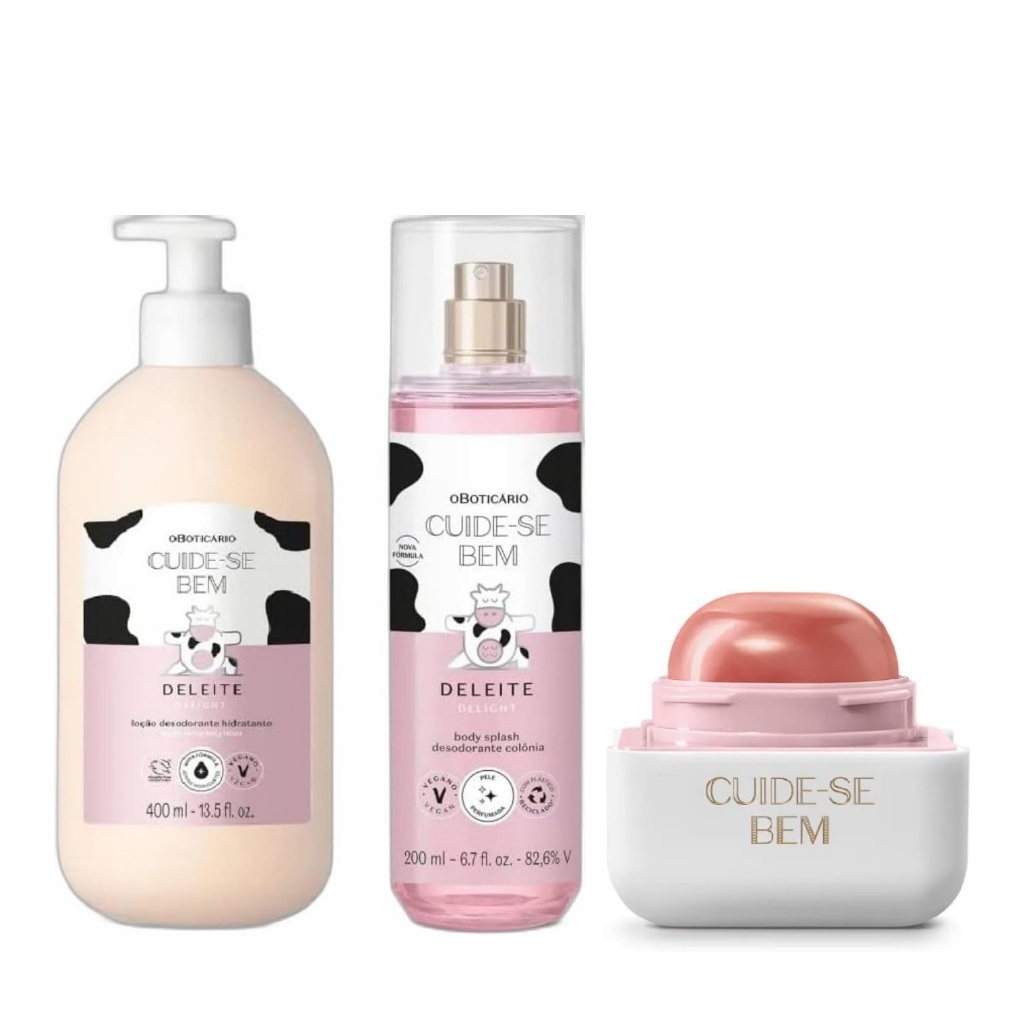 Kit Cuide-Se Bem Deleite: Body Splash 200ml + Loção Hidratante 400ml + Hidratante Labial 6,2g