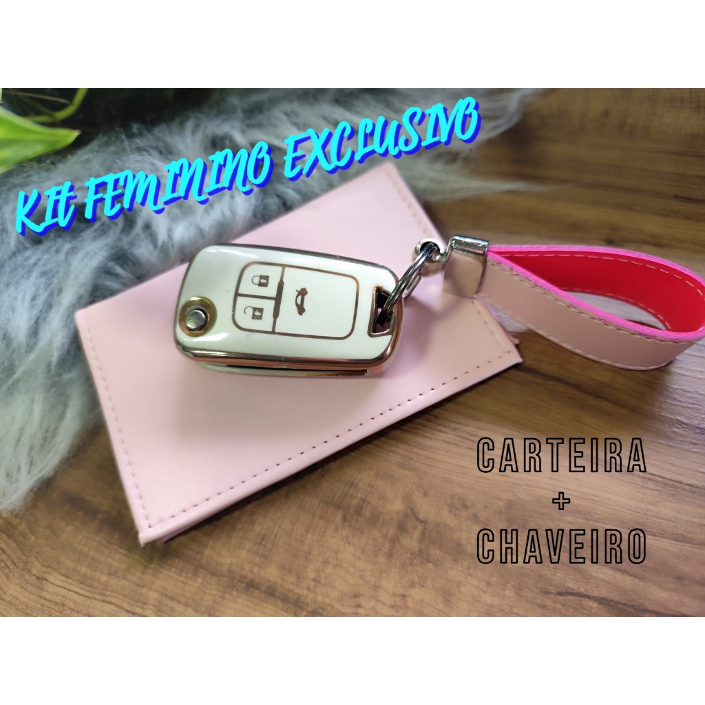 KIT CARTEIRA, CHAVEIRO Masculina FEMININA Couro Porta Cédula Cartão CNH Pequena Personalizada Nome