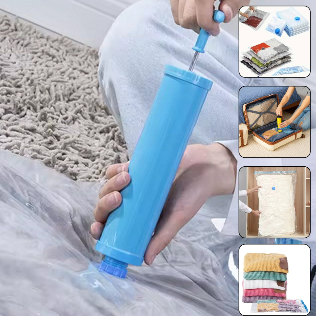 Kit saco à vácuo Organizador de Roupas + bomba à vácuo Mala Viagem Guarda Roupas tamanho EP P M G GG