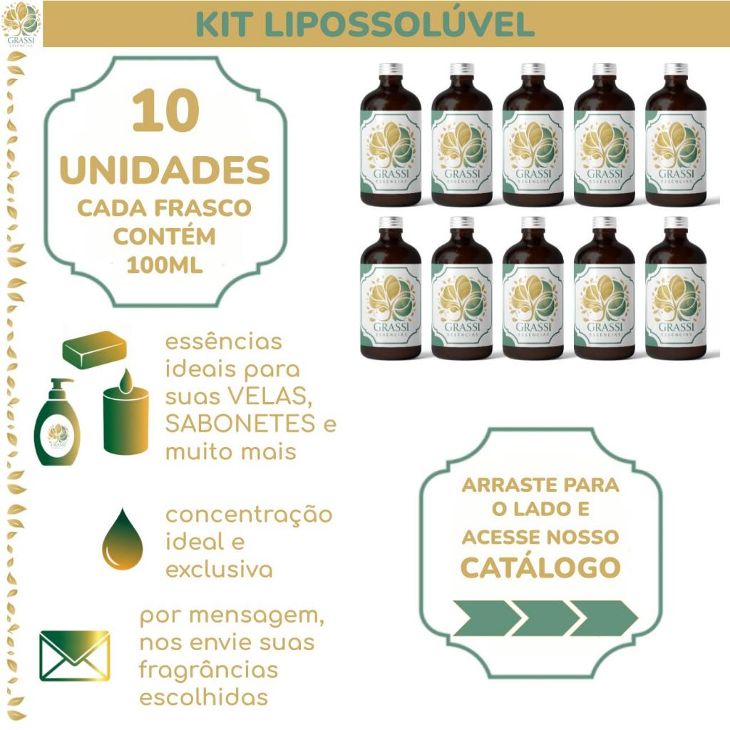 Kit 10 Unidades Essências Lipossolúveis 200 Opções de Fragrâncias 100ml por frasco Grassi