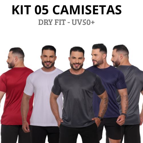 Kit 5 Camisetas Masculinas Dry Fit Caminhada+Academia+Corrida Poliéster Premium Proteção UV em Oferta na Shopee
