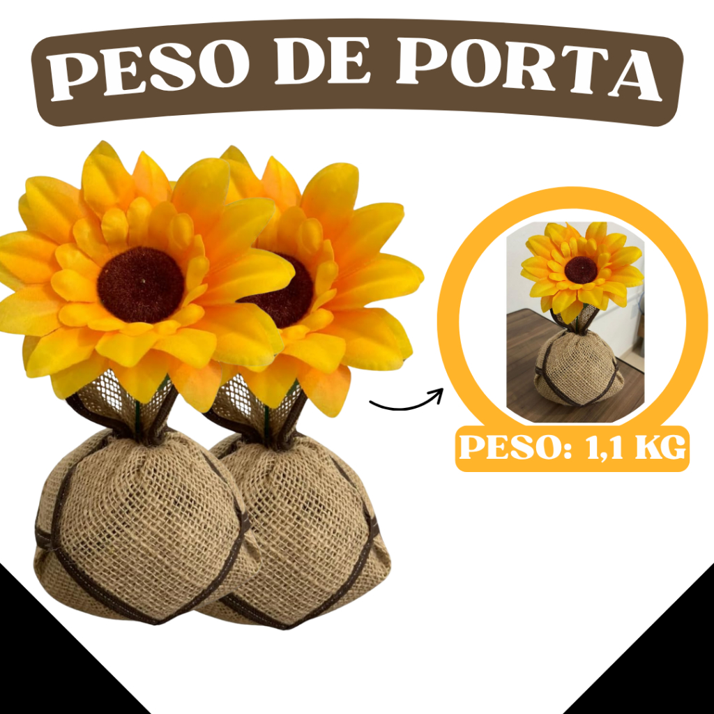 🌻 Peso de Porta Artesanal Girassol – 1,1kg / Unidade ou Kit com 2 ou 3 / Decoração Rústica em Oferta na Shopee