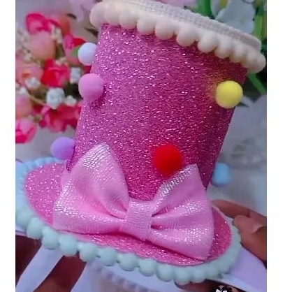 Cartola circo rosa na tiara meia de seda /tiara bebe/ no bico de pato