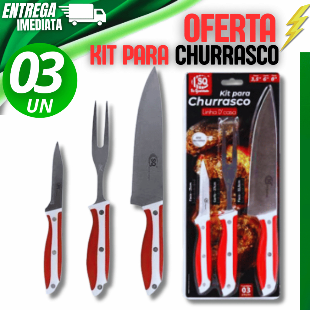 Aço Inox Faca 3,5” Faca 8” Garfo Trinchante 6” Cabo emborrachado Variáveis Utilidades