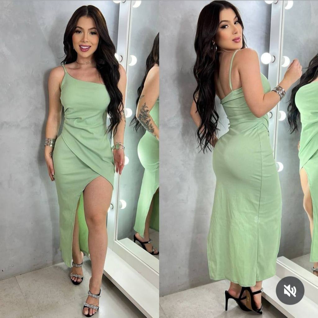 Vestido Feminino Um Ombro Só Com Fenda tecido Canelado e Bojo para festas e Eventos em Oferta na Shopee