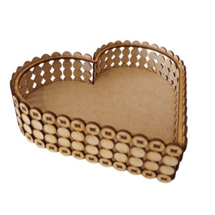 Bandeja Coração Meia Pérola MDF 20x17x5cm – Decorativa Artesanal Sem Tampa