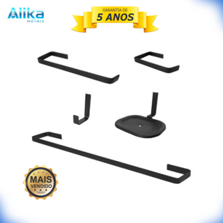 Kit Acessórios Para Banheiro Quadrado Completo 5 Peças Preto Com Saboneteira Luxo em Oferta na Shopee