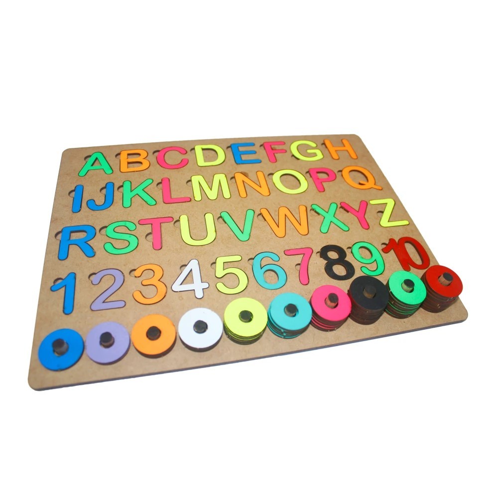 Brinquedo Educativo / Pedagógico Letras Alfabeto Números Ábaco Madeira NEON