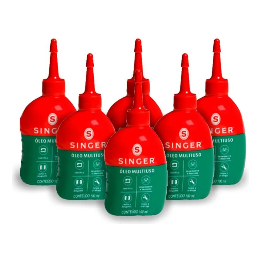 Kit 6 Óleo Singer 100ml Para Lubrificar Máquina de Costura Singer Facilita Pro 4423 e Outras Marcas