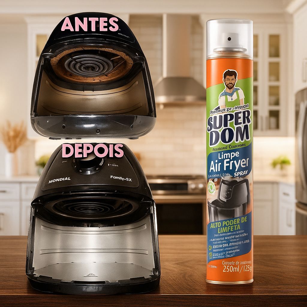 Spray Limpa Air Fryer 250ml Super Dom – Remove Gordura Pesada, Limpeza Rápida e Fácil Uso