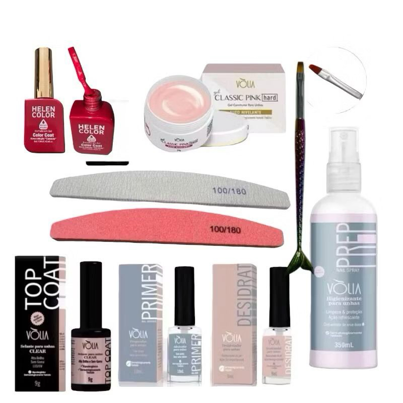 Kit Completo Vólia Gel alongamento + Prep + Desidrat + Primer + Top Coat
