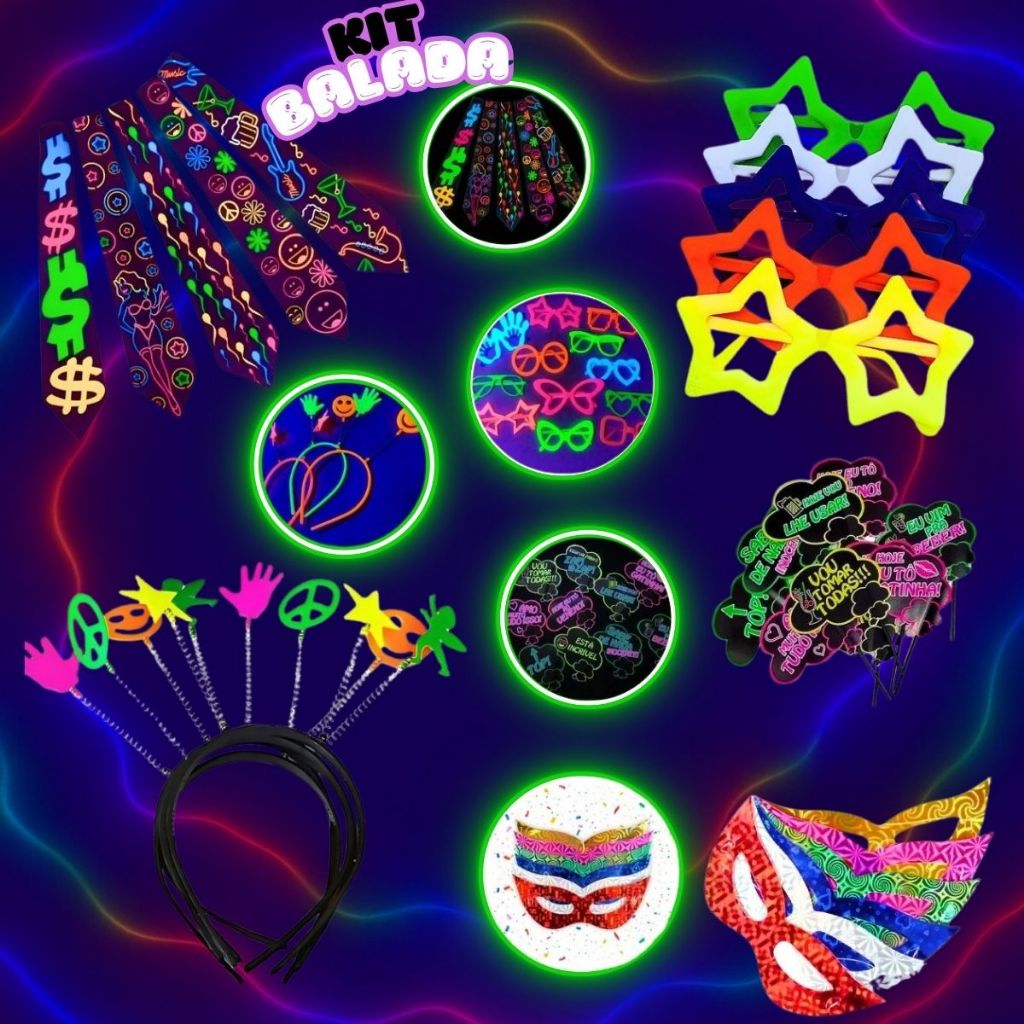 Kit Festa Neon Acessorios De Festa Adereço de Balada