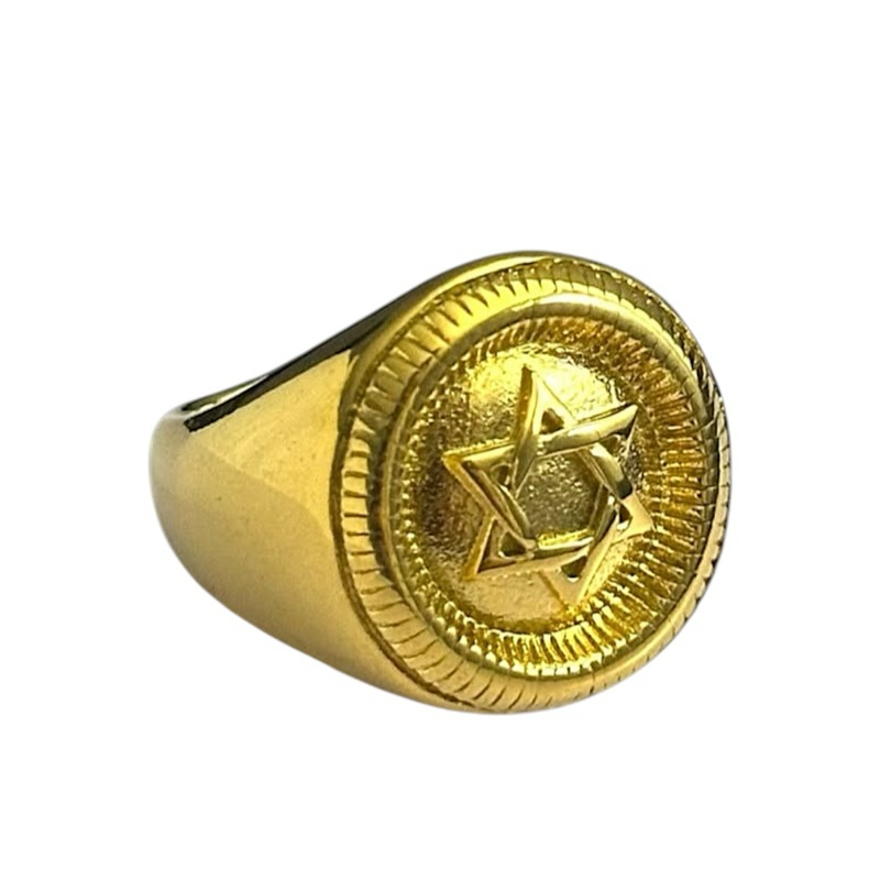 Anel estrela de Davi maciço banhado a ouro 18k