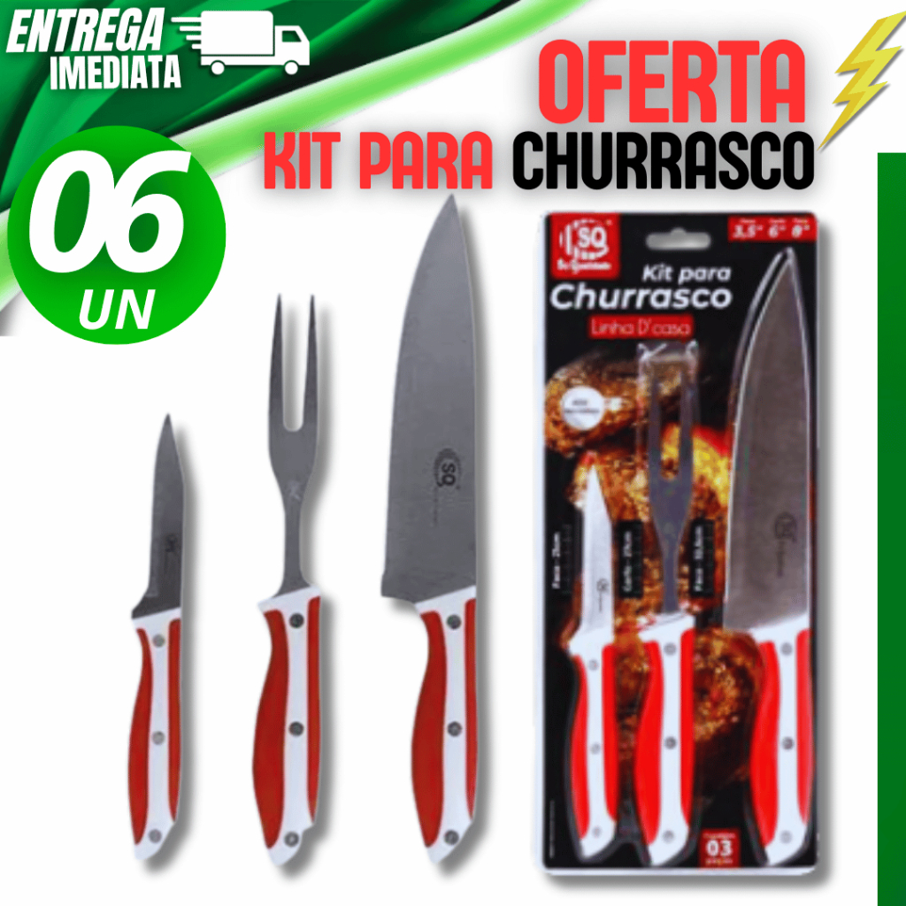 churrasco Inox Faca 3,5”Faca 8” Garfo Trinchante 6” Cabo emborrachado cozinha facas casa