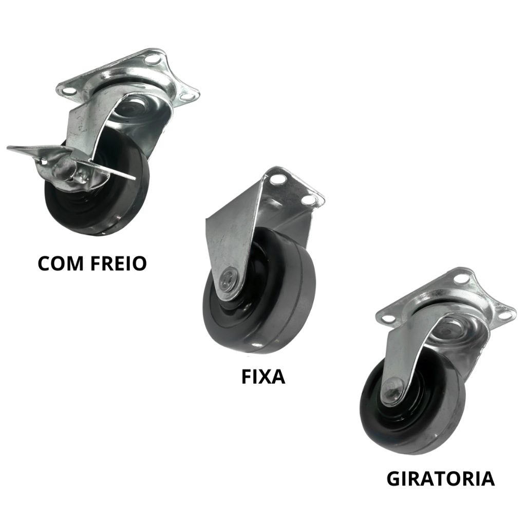 Kit de Rodinhas Pretas - Kit com Rodinhas Giratórios, Fixas, Com e Sem Freio 38mm