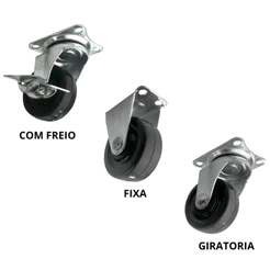Kit de Rodinhas Pretas - Kit com Rodinhas Giratórios, Fixas, Com e Sem Freio 38mm