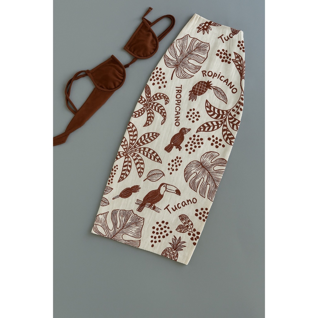 Saia Midi Feminina Estampa Tropical Tucano