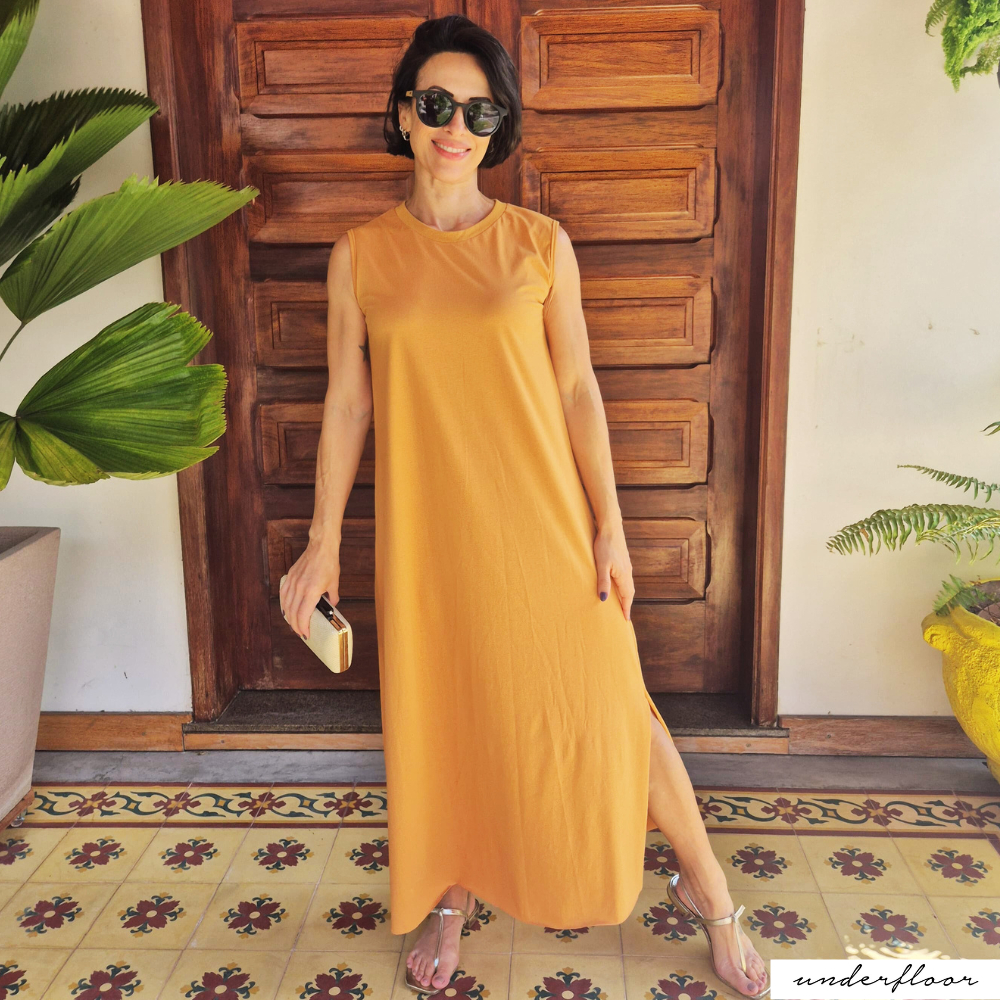 Vestido Feminino Midi Algodão Fenda Lateral Gola Ribana Barra a Fio ACABAMENTO SEM BAINHA Primavera Verão Estiloso em Oferta na Shopee