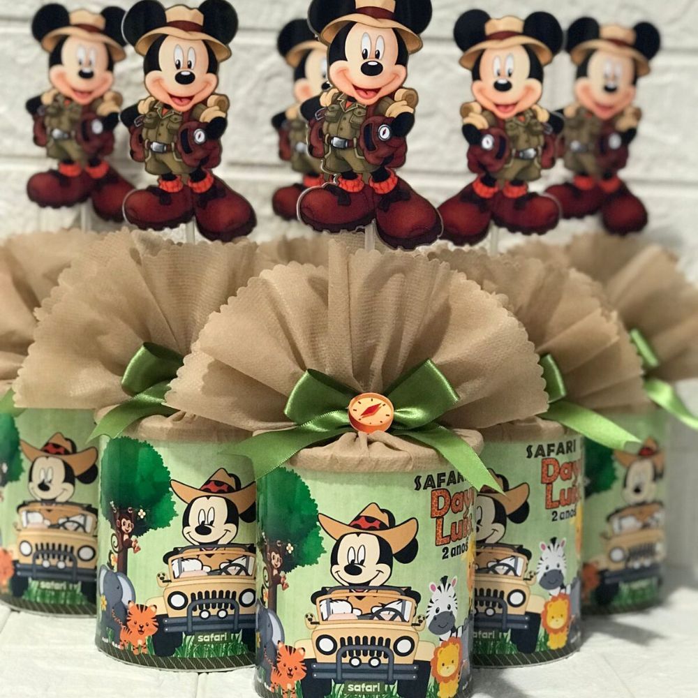 Centro de mesa Mickey Safari 2 sem haste para balão/lata personalizada mickey safari/lembrancinha