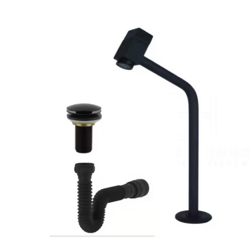 Kit Torneira Link Quadrada Preta + Sifão Preto + Válvula Clic ABS Preta