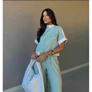 Conjunto Feminino Alfaiataria Marrant Calça e Camisa Manga Curta em Oferta na Shopee