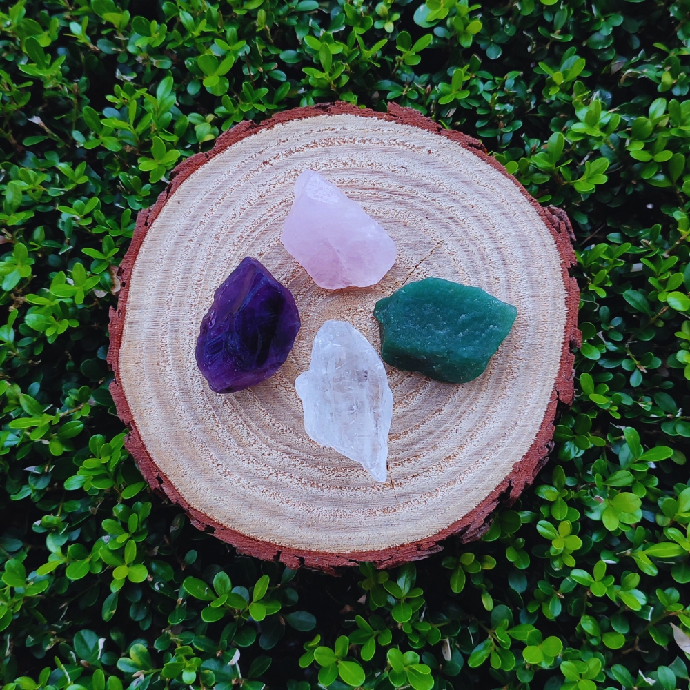 Kit Pedras Equilíbrio Emocional: Ametista, Quartzo Verde, Rosa e Cristal | Pedras Naturais