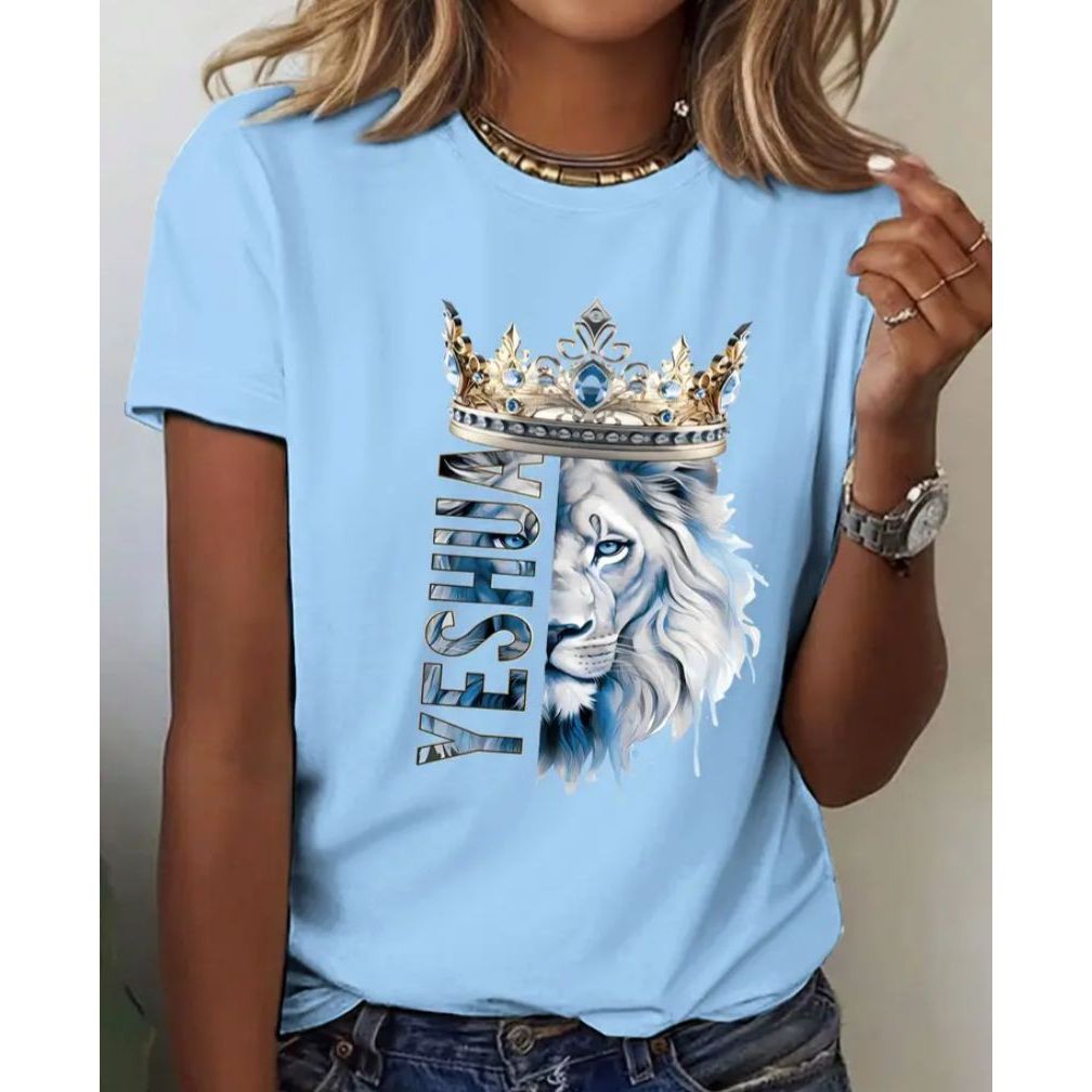Camiseta Yeshua Estampa Leão com Coroa Algodão Premium Estilo Gospel Tumbler em Oferta na Shopee
