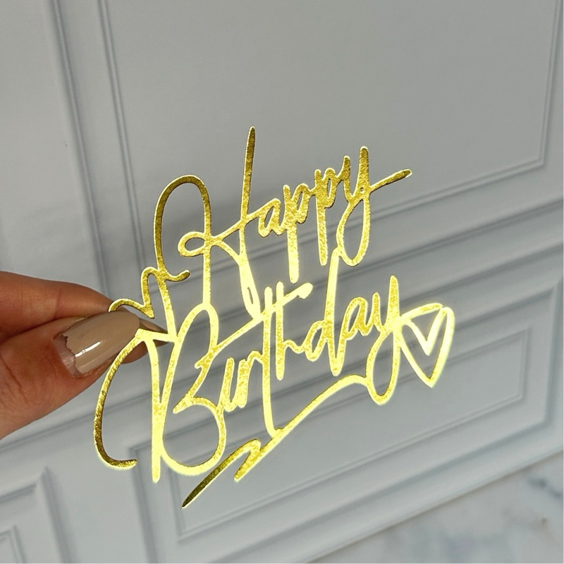 Topper de Bolo Happy Birthday - Aplique para Bolo Happy Birthday - Happy Birthday Dourado