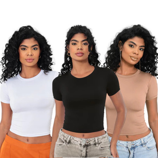 Baby Tee Feminina - Manga Curta Supplex Básica em Oferta na Shopee