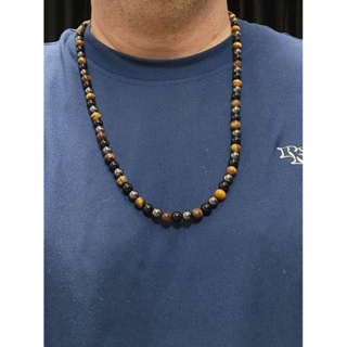 colar masculino de pedras olho de tigre onix e hematita 8mm grande 50cm 60cm 70cm e 80cm Proteção em Oferta na Shopee