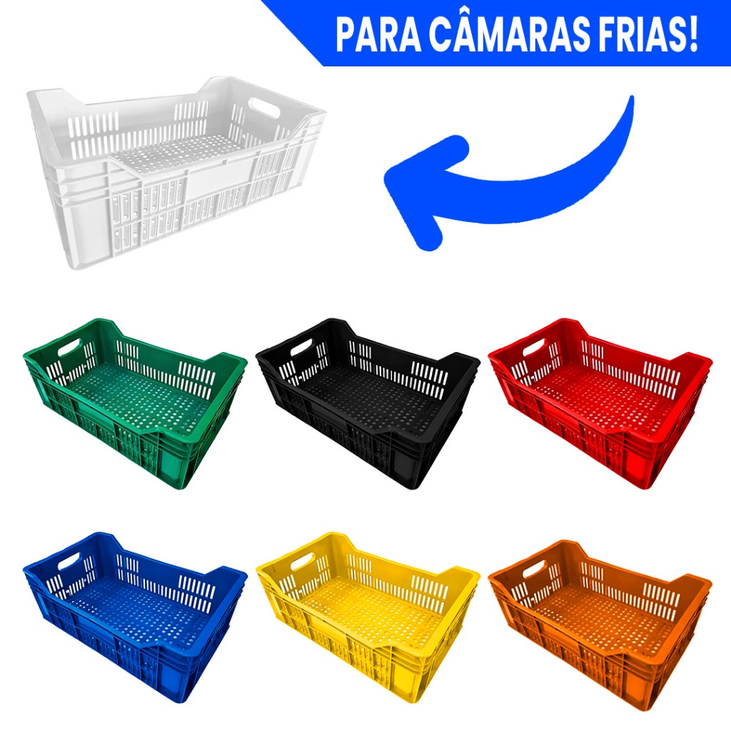 Kit 5 Peças Caixa Plástica Hortifruti Reforçada Agrícola Modelo Nacional Várias Cores - Home & Living