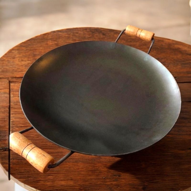 Panela Frigideira Grande 50cm Aço Ferro Profundidade 4cm Ferro Rústico Arado Grelha Com Tampa