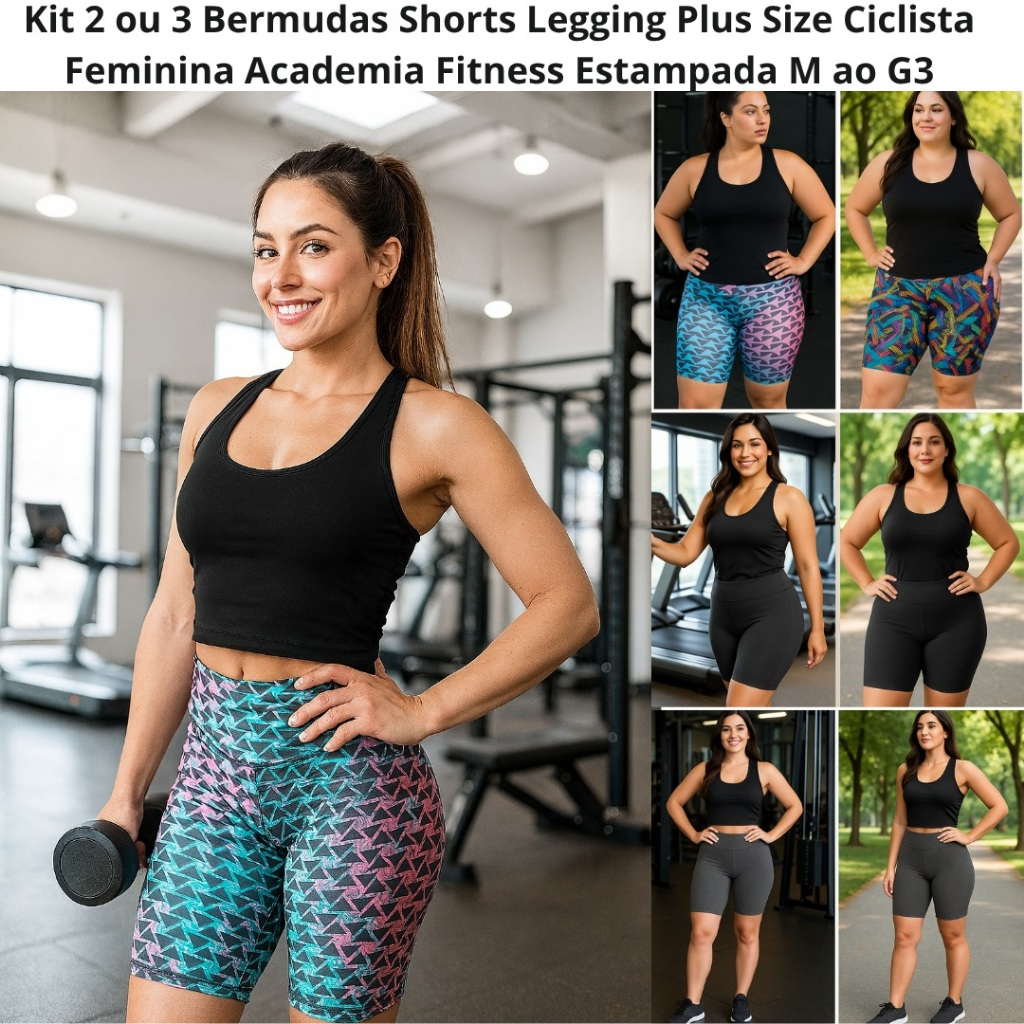 Kit 2 ou 3 Bermudas Shorts Legging Ciclista Feminina Academia Fitness Estampada M ao G3 Plus Size em Oferta na Shopee