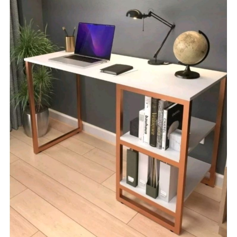 Mesa Escrivaninha 110cm com Prateleiras Estilo Industrial para Escritório Quarto Estudo