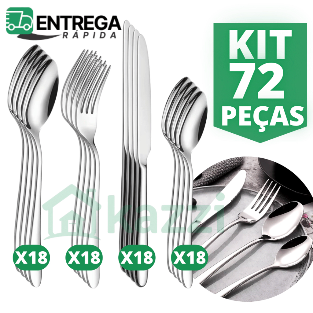 Jogo de Talhares 72 Peças Inox Faca Serra Colher De Sopa Garfo Colher De Sobremesa Jogo de Talheres