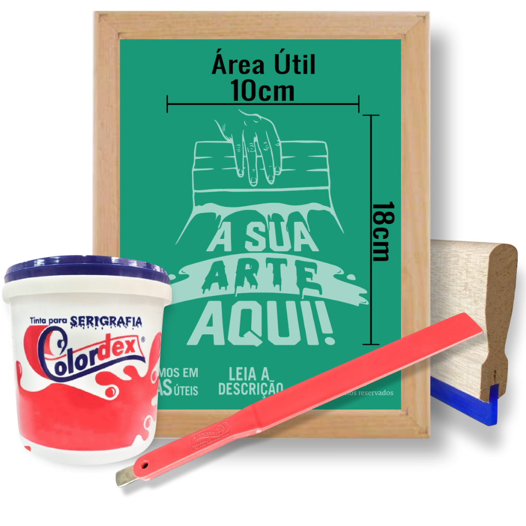 kit serigrafia com tela personalizada 20x30 matriz gravada silk screen  + tinta + rodo + espátula em Oferta na Shopee