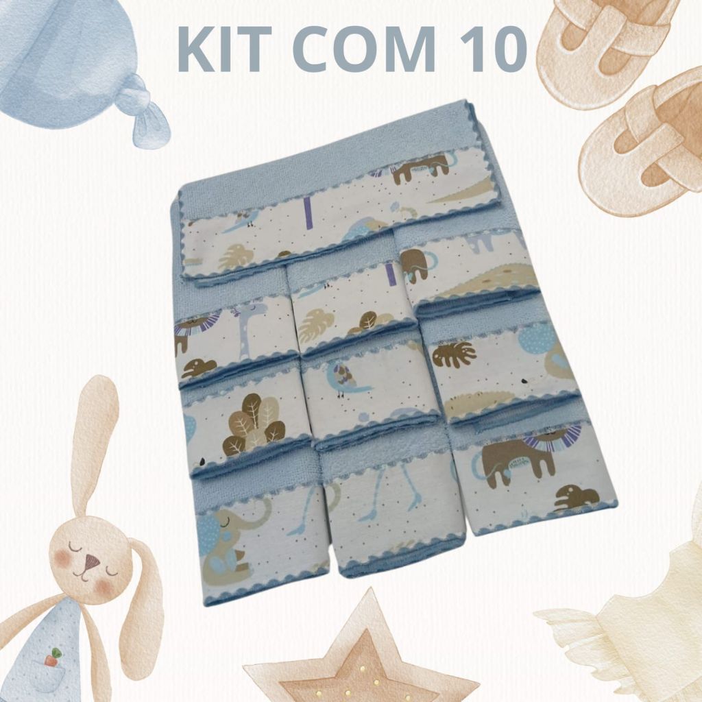 Kit Com 10 Toalhinhas De Boca Tecido Felpudo Extra Macio Para Meninas e Meninos Bebê