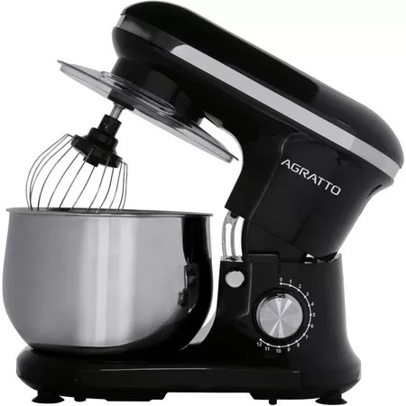 Batedeira Planetaria Suprema Preta 5 litros 700W Agratto Tigela Inox 3 Batedores 12 velocidades 127V