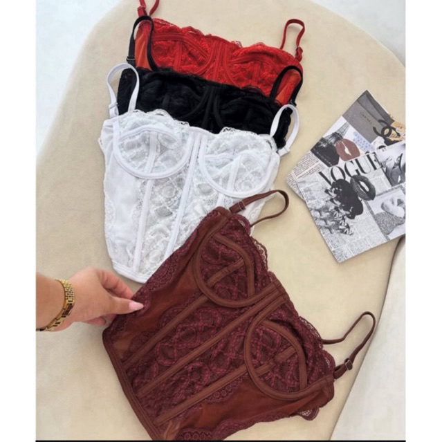 Cropped Feminino Corset Renda Corselet Alça Regulagem Cropped Blusa em Oferta na Shopee