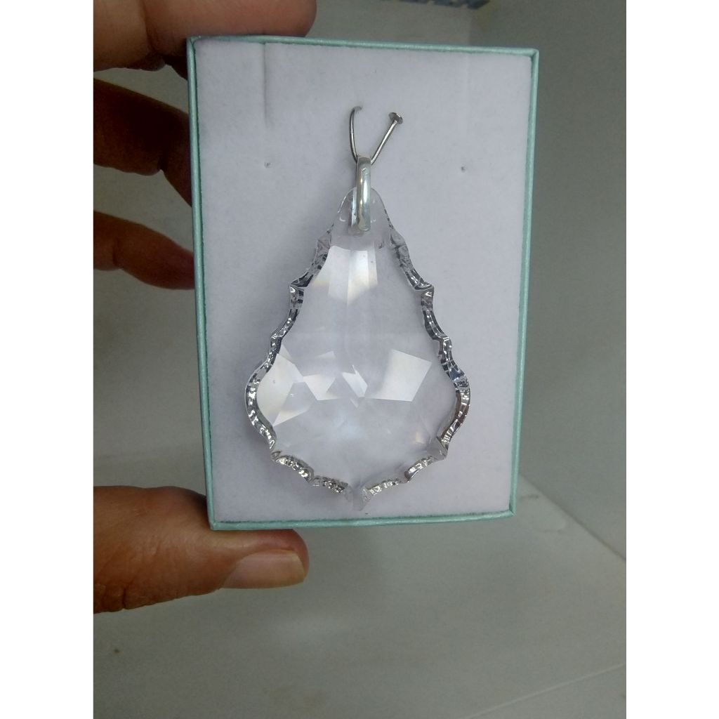 Pingente Cristal Asfour Folha 5,0 Cm com garra Prata 925