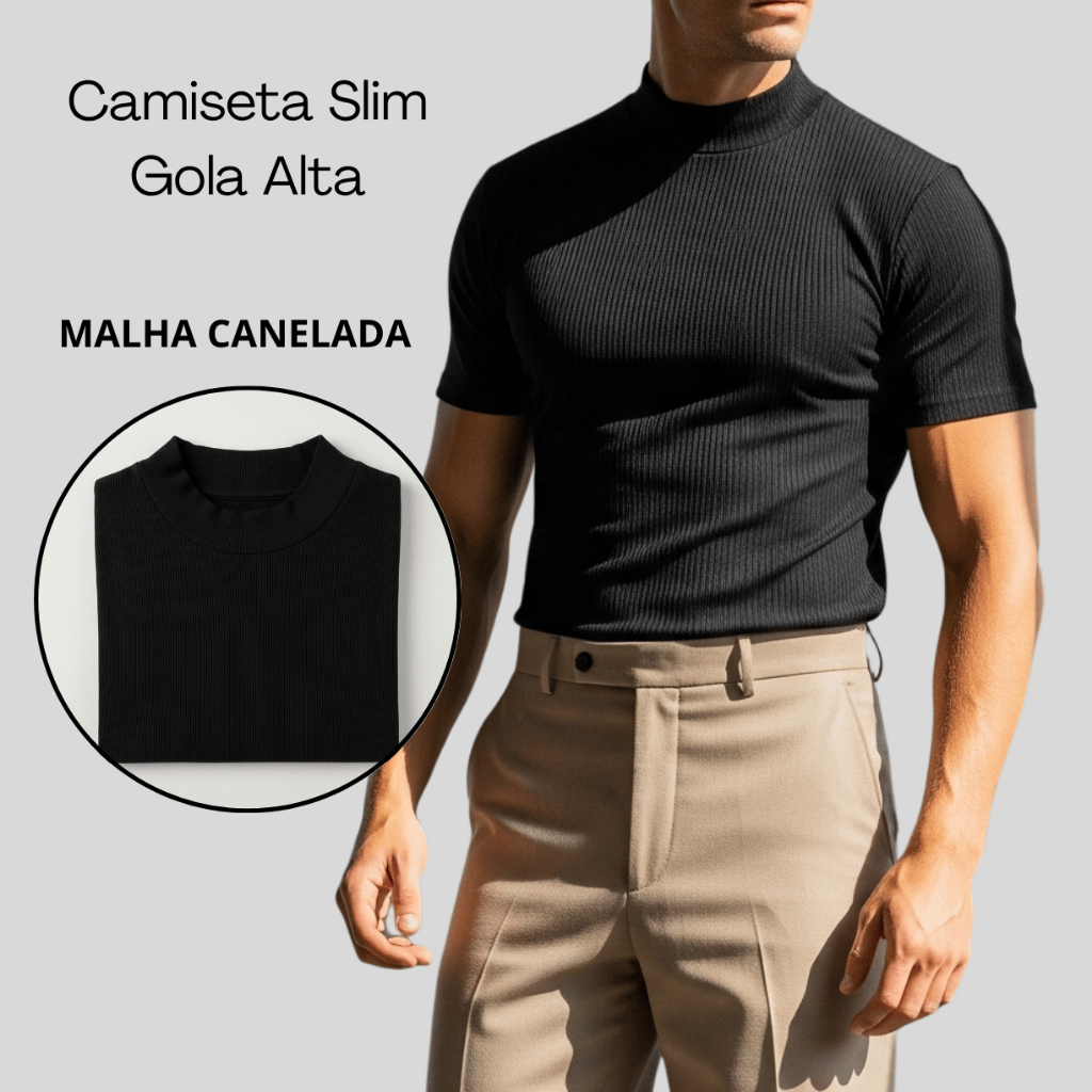 Camisa Gola Média Alta Old Money Masculino Alfaiataria Slim Fit Canelada Algodão - Casual e Elegante